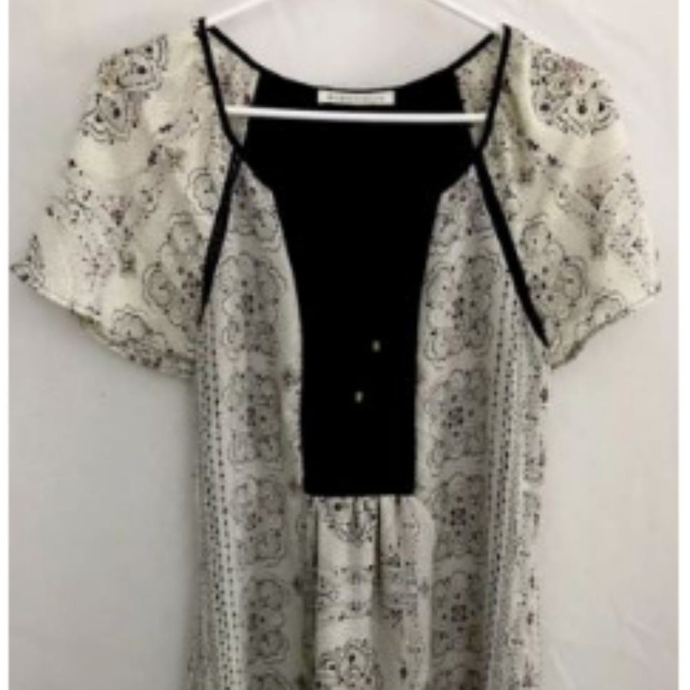 Daniel Rainn Black White Tassel Tunic Dress Floral